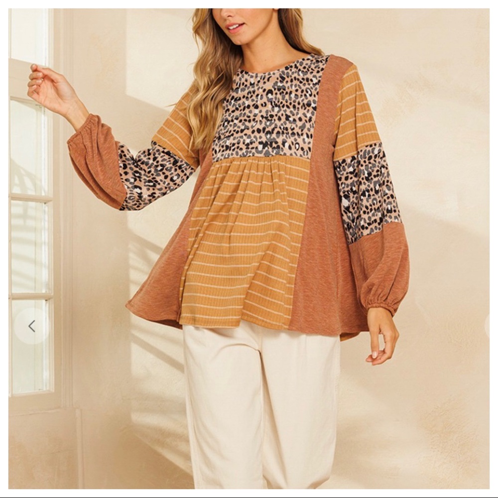 #26 Long Sleeves Color Block Boho Chic Floral Top - Picture 5 of 6